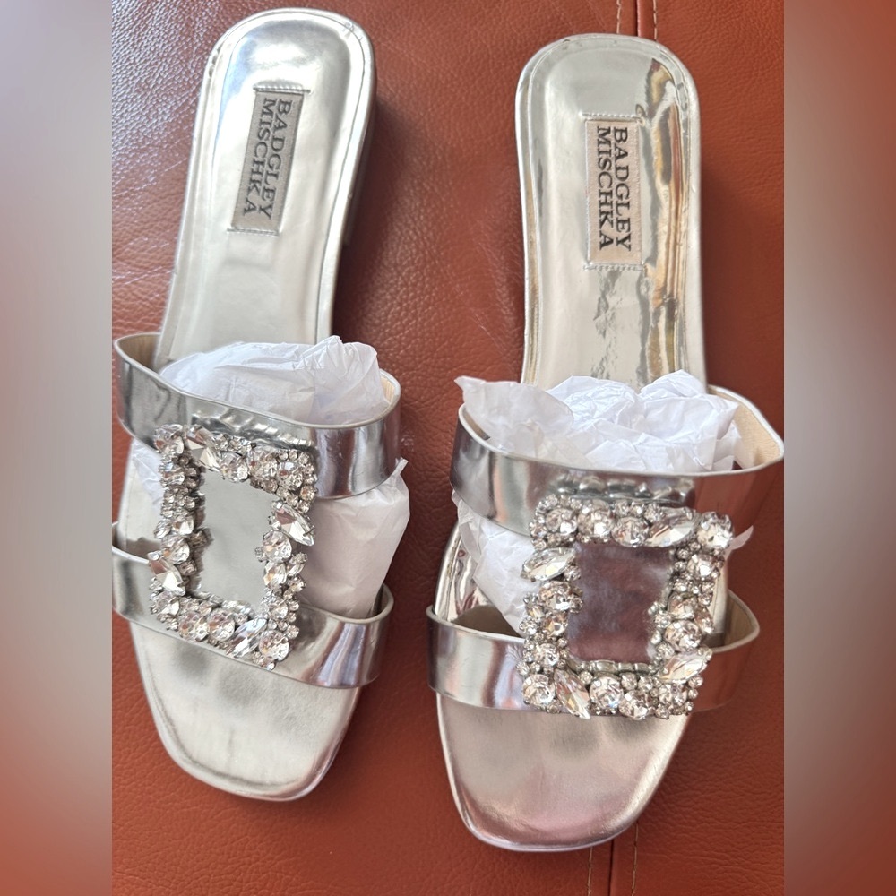 Badgley Mischka Silver Crystal Embellished Sandals